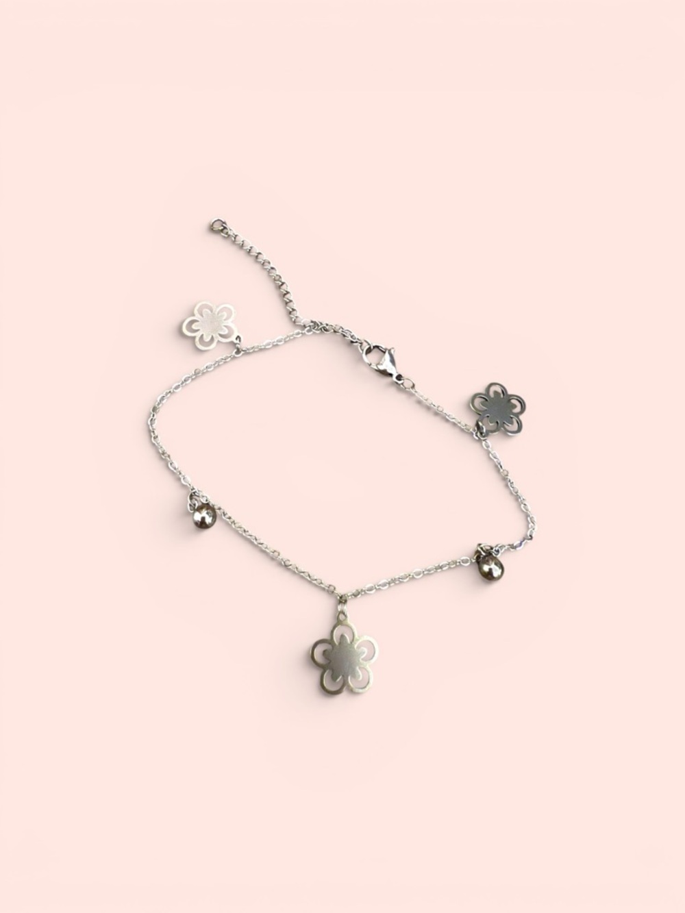 Flower Charm Anklet - Dainty Floral Chain in Stainless Steel
